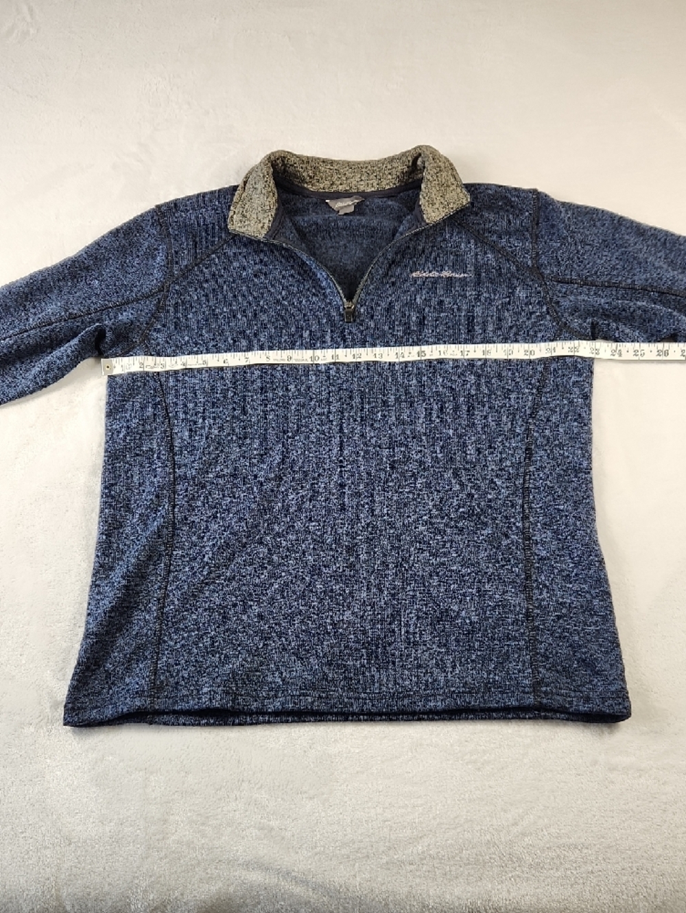 Eddie Bauer Men's L Quarter Zip Pullover Heather Navy Blue with Gray Collar - Picture 11 of 16